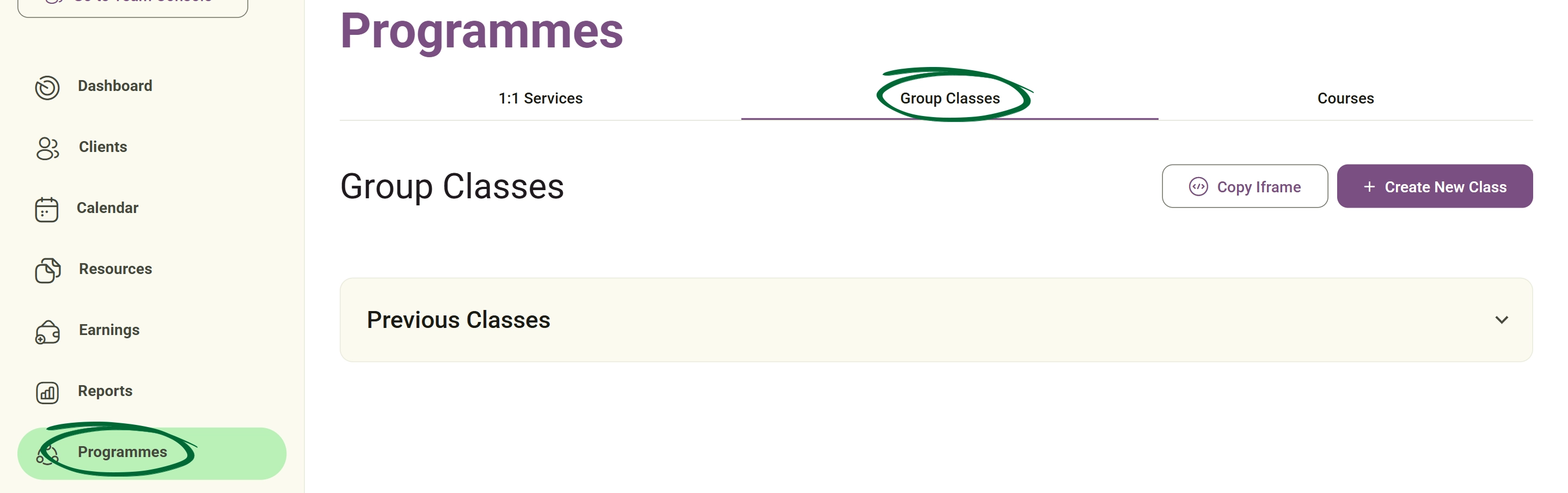Open Group Classes screenshot